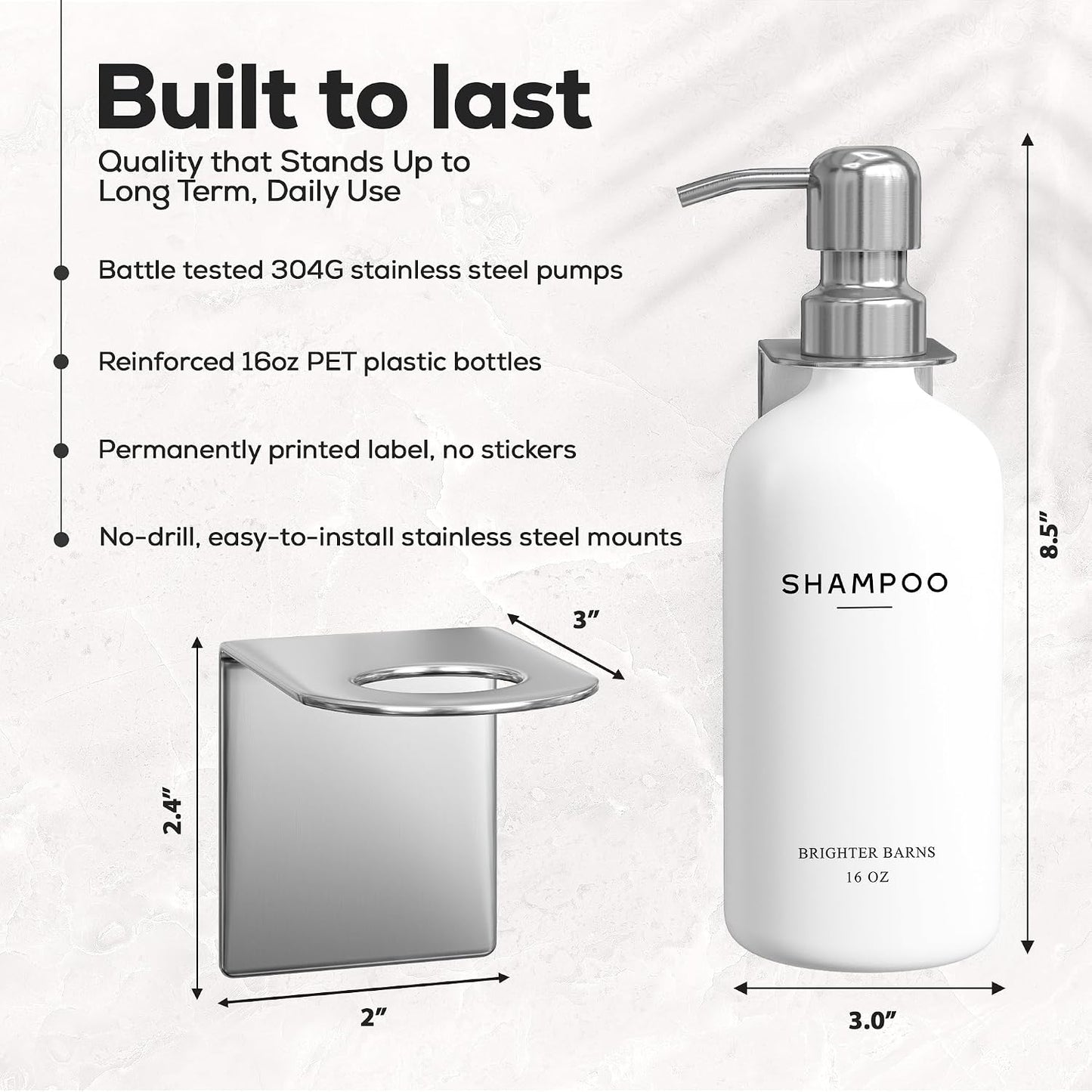 White Shampoo and Conditioner Dispenser Set Wall Mounted by Brighter Barns - Shower Dispenser 3 Chamber No Drill - Refillable Shampoo and Conditioner Bottles for Shower Wall in Airbnb, Hotel (White)