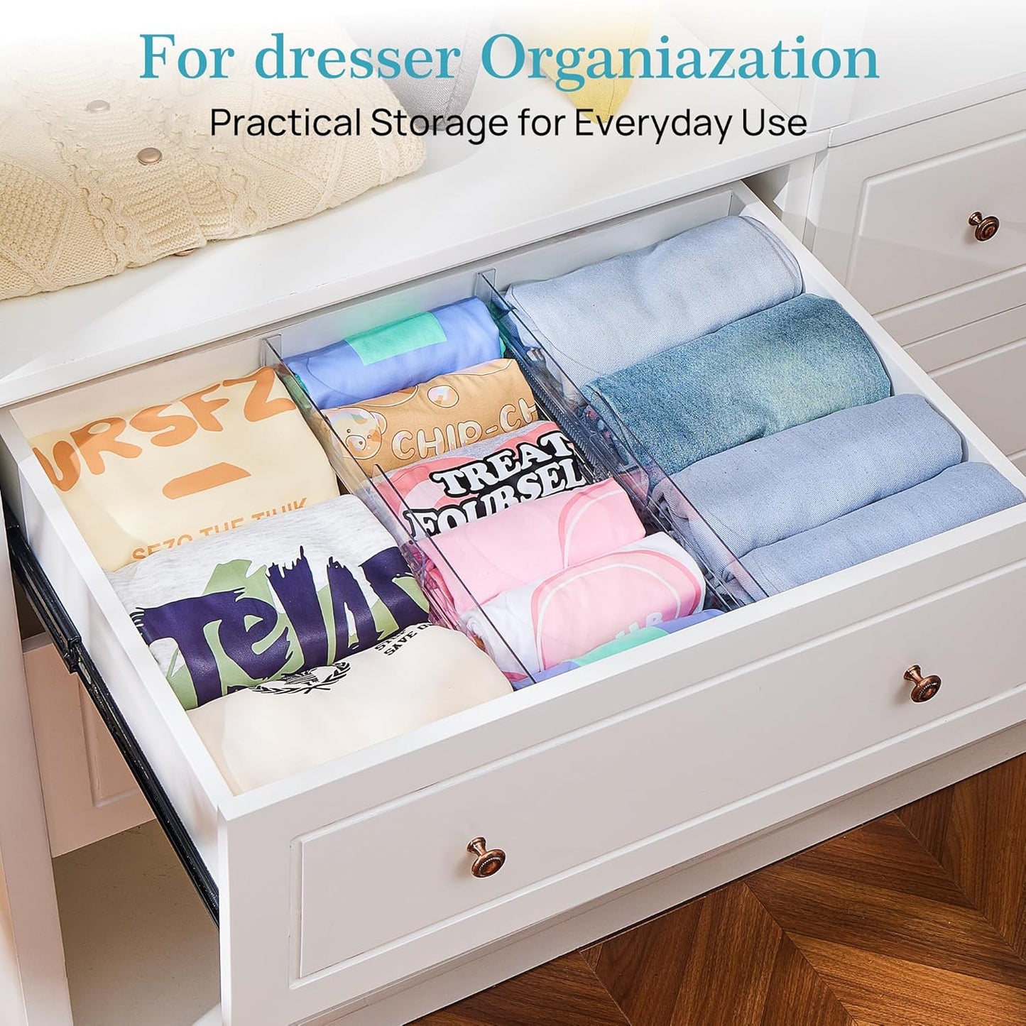 Vtopmart 12 Pack Drawer Dividers for Clothes, 4" High 10.2"-16.5" Adjustable Expandable Dresser Drawer Organizer, Clear Plastic Separators for Dresser, Baby Clothing, Underwear, Cosmetic, Toiletries | Expandable Dresser Drawer Organizer, Clear Plastic