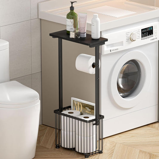 Freestanding Toilet Paper Holder with Storage Shelf | Bathroom Tissue Stand with Space for Phone, Tablet, and Magazines – All-in-One Toilet Roll Dispenser and Organizer