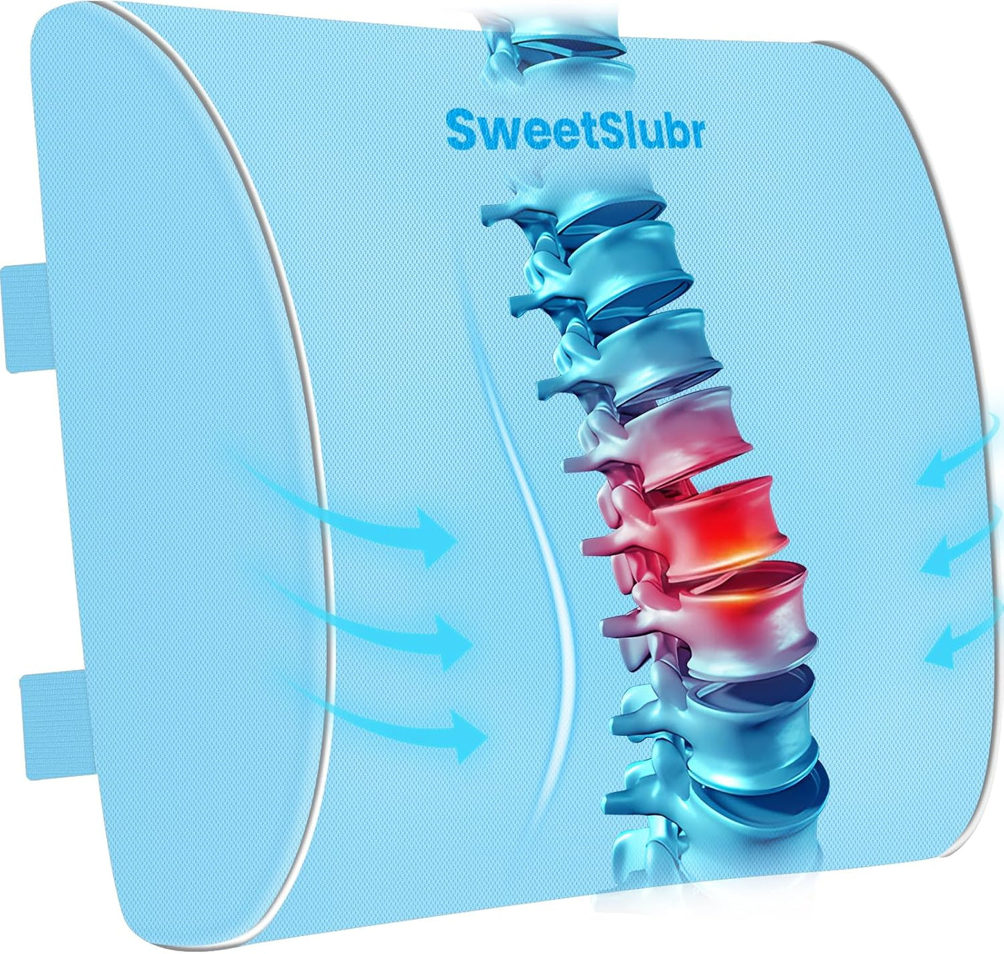 SweetSlubr Lumbar Support Pillow for Office Chair, Car & Gaming Chair, Ergonomic Memory Foam Cushion for Back Comfort, Zoned Back Support, Double Adjustable Straps, Breathable Washable Cover, Black