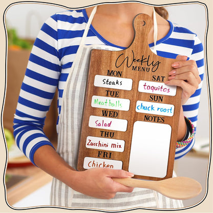 Honeydak Menu Chalkboard for Kitchen Weekly Meal Planner Wood, 6 Pens | Dry Erase Menu Board with 7 Day Layout, 6 Markers Included, Farmhouse Wood Design for Family Kitchen Food Organization