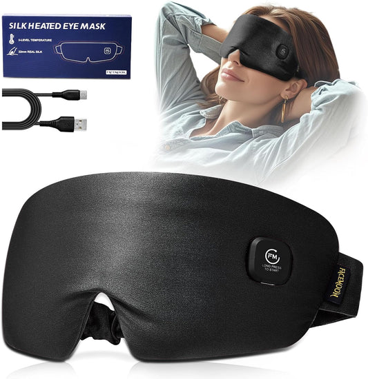 Heated Eye Mask for Dry Eyes - Silk Cordless Warm Eye Compress Moist Heat, FSA Eligible, Eye Heating Pad for Stye Treatment, Tired Eyes, Sleep, Travel, Washable, Rechargeable, Blue