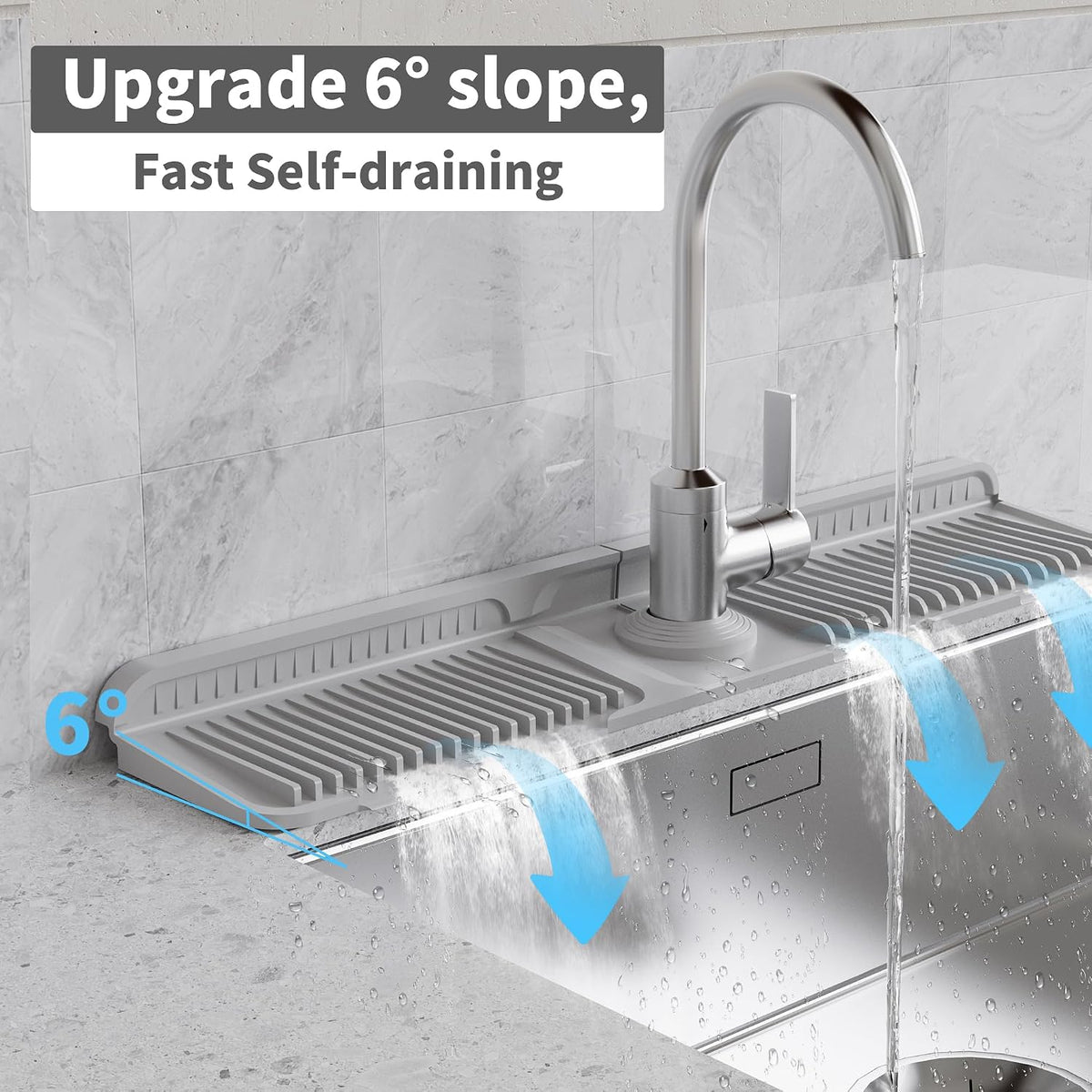 WAFT YEARN 24X5 Inch Silicone Durable Faucet Mat Kitchen Sink Splash Guard Draining Protector Tray Liner Absorbent Protective Counter Accessories For Sink Kitchen Bathroom Laundry Room Bar & RV Grey