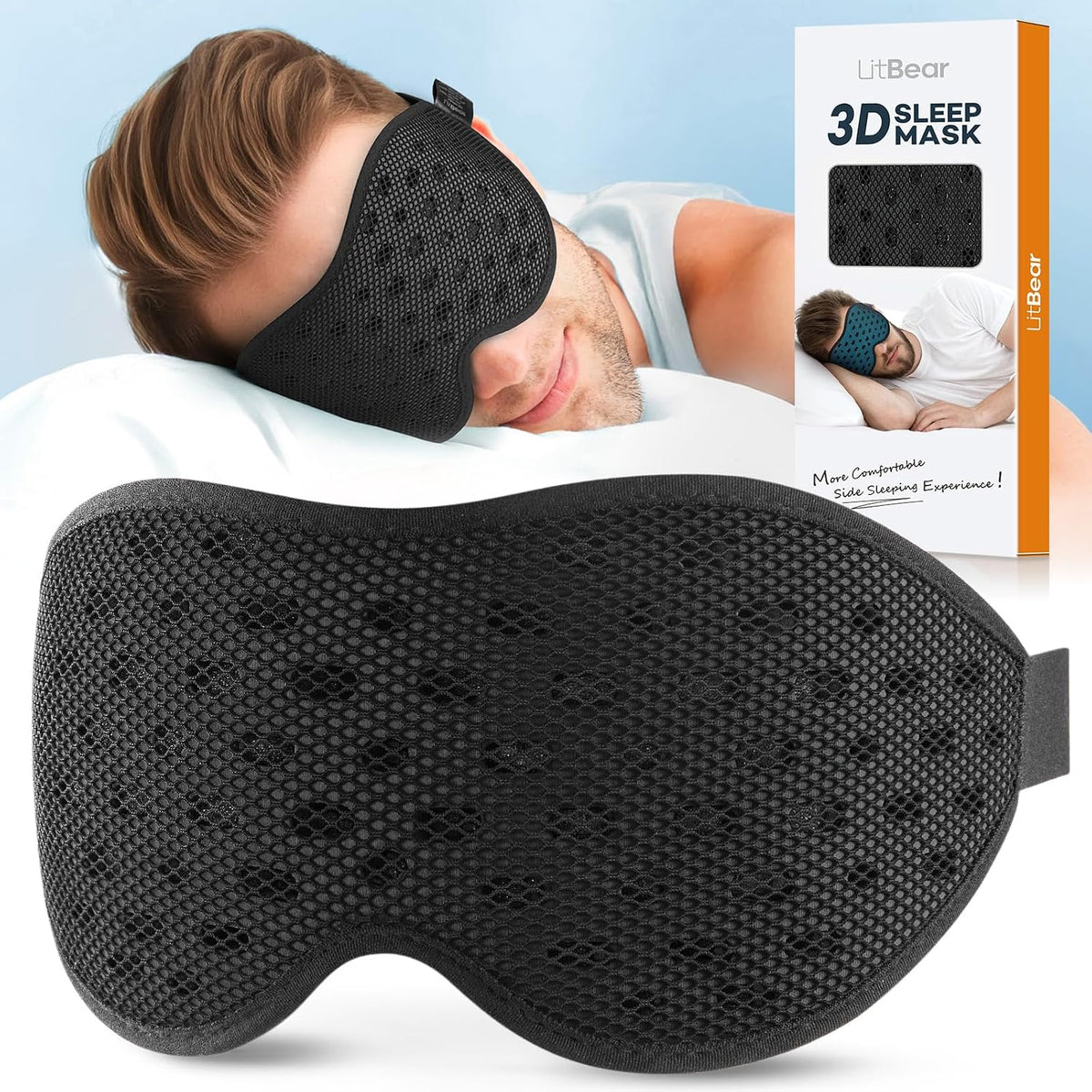LitBear Breathable Sleep Mask, 3D Eye Mask Sleep for Side Sleepers Women Men