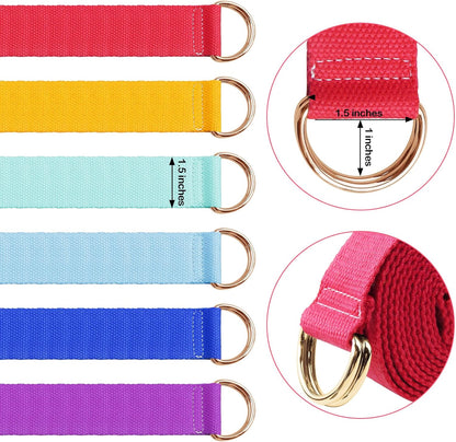 6 Packs Yoga Strap for Stretching Yoga Belt Adjustable Straps for Non Elastic Stretching Strap Exercise Straps for Pilates