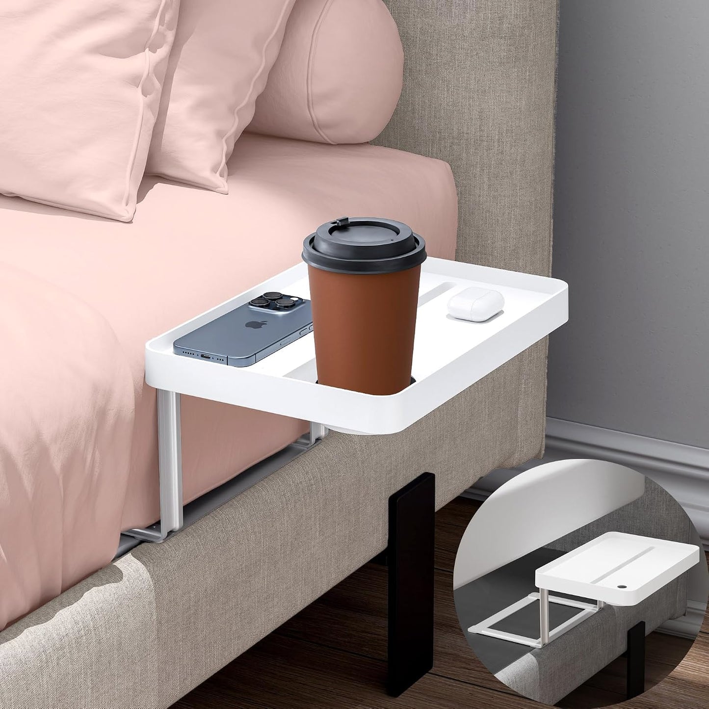 KIWIFOTOS Raised Bedside Shelf for Bed Tray Table Under Mattress | for Box Spring Plate Platform Bed Nightstand Shelf Bedside Caddy College Dorm Room raised bedside table holds up to 6.6 lbs