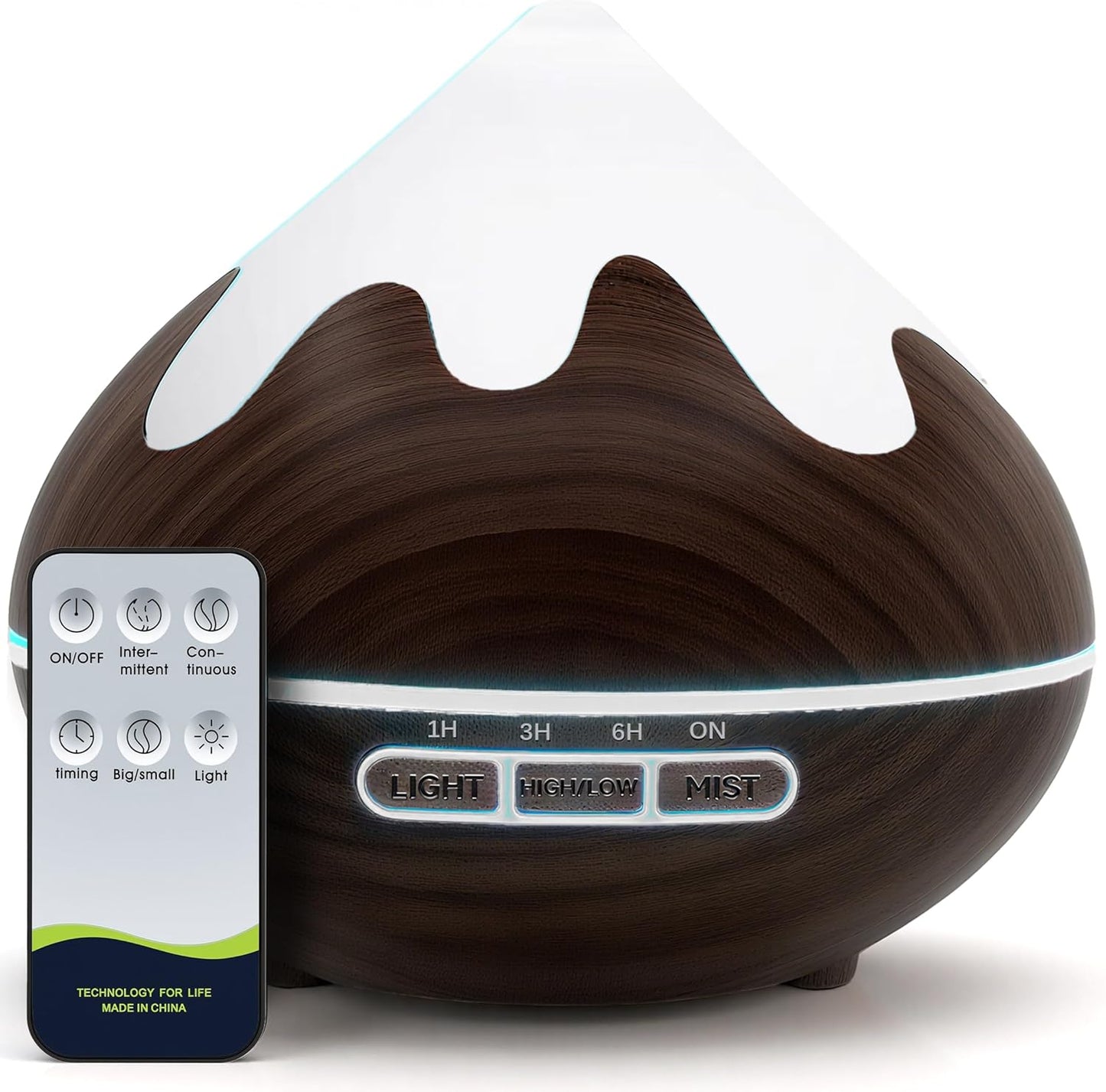 500ML Essential Oil Diffuser, Aromatherapy Diffuser with Remote Control, Multifunctional Air Diffusers for Home Office Room, Fragrance Aroma Diffuser with 7 Color LED & 2 Mist Mode, Brown