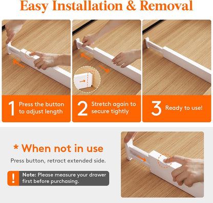 Lifewit 5 Pack Upgrade Drawer Dividers for Clothes, 4" High 11"-17" Adjustable Dresser Drawer Organizers, Expandable White Plastic Drawer Separators for Kitchen, Nursery, Office Organization & Storage | 5 Pack 11"-17" Expandable White Plastic Drawer