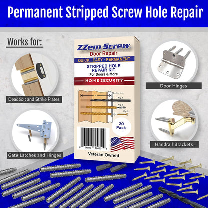 4-Pack #9 x 3 Permanent Stripped Door Hinge Screw Hole Repair Kit | Reinforces hinges, strike plates and door jambs. Installs in minutes. Made in USA