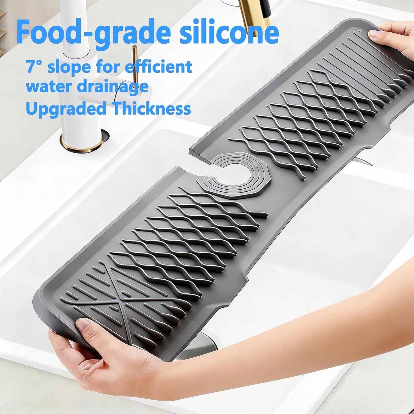 Kitchen Sink Splash Guard Gen2-30" x 6'' Silicone Sink Mat Splash Guard fit for Countertop, Bathroom,Farmhouse,RV by EBIGIC (Grey)