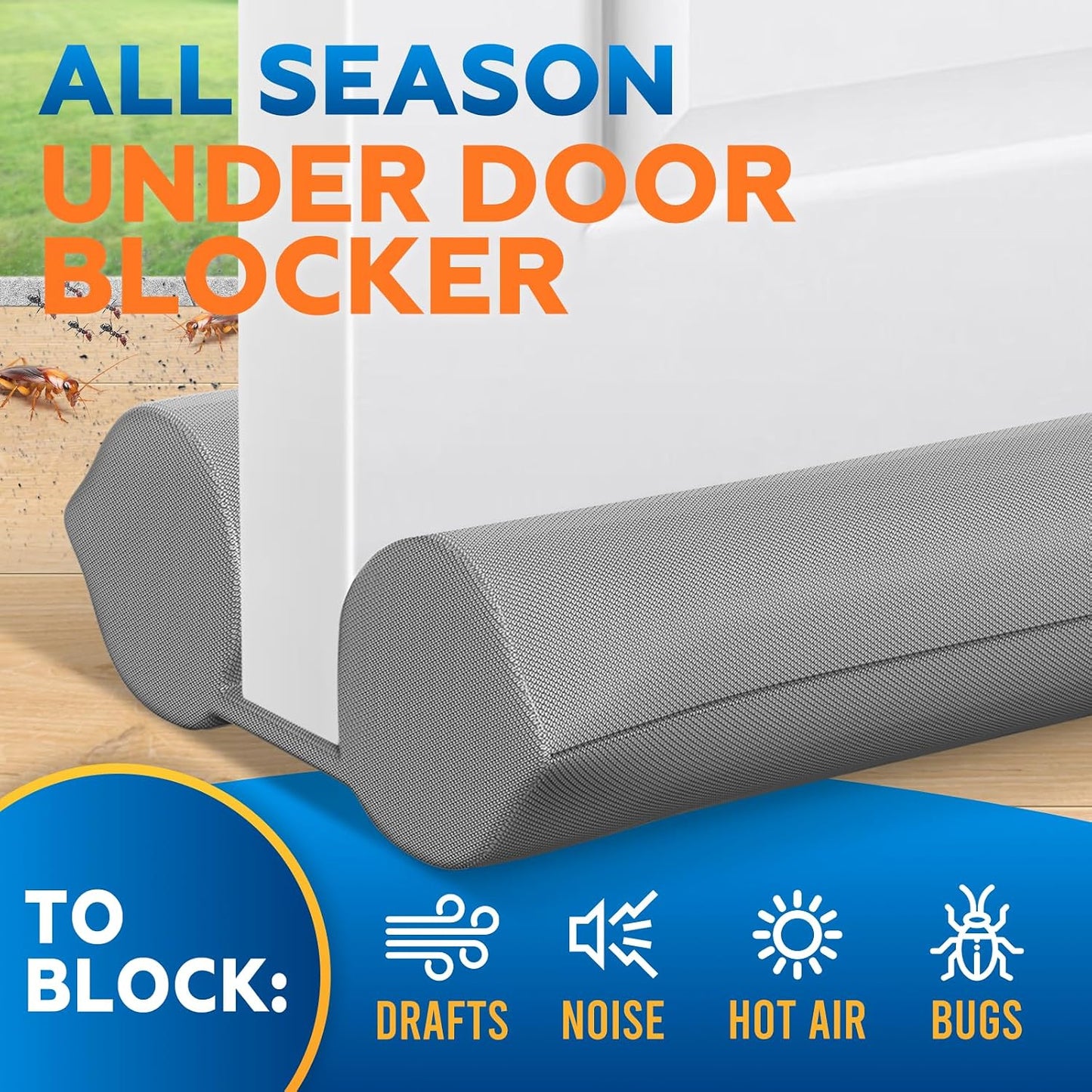 Comfyanno Under Door Draft Stopper - Bottom Door Gap Filler & Seal - Fits 30” to 36” Door, Double Side Block Noise, Sound, Air, Bugs, Dust, Easy to Install, No Adhesive, Black