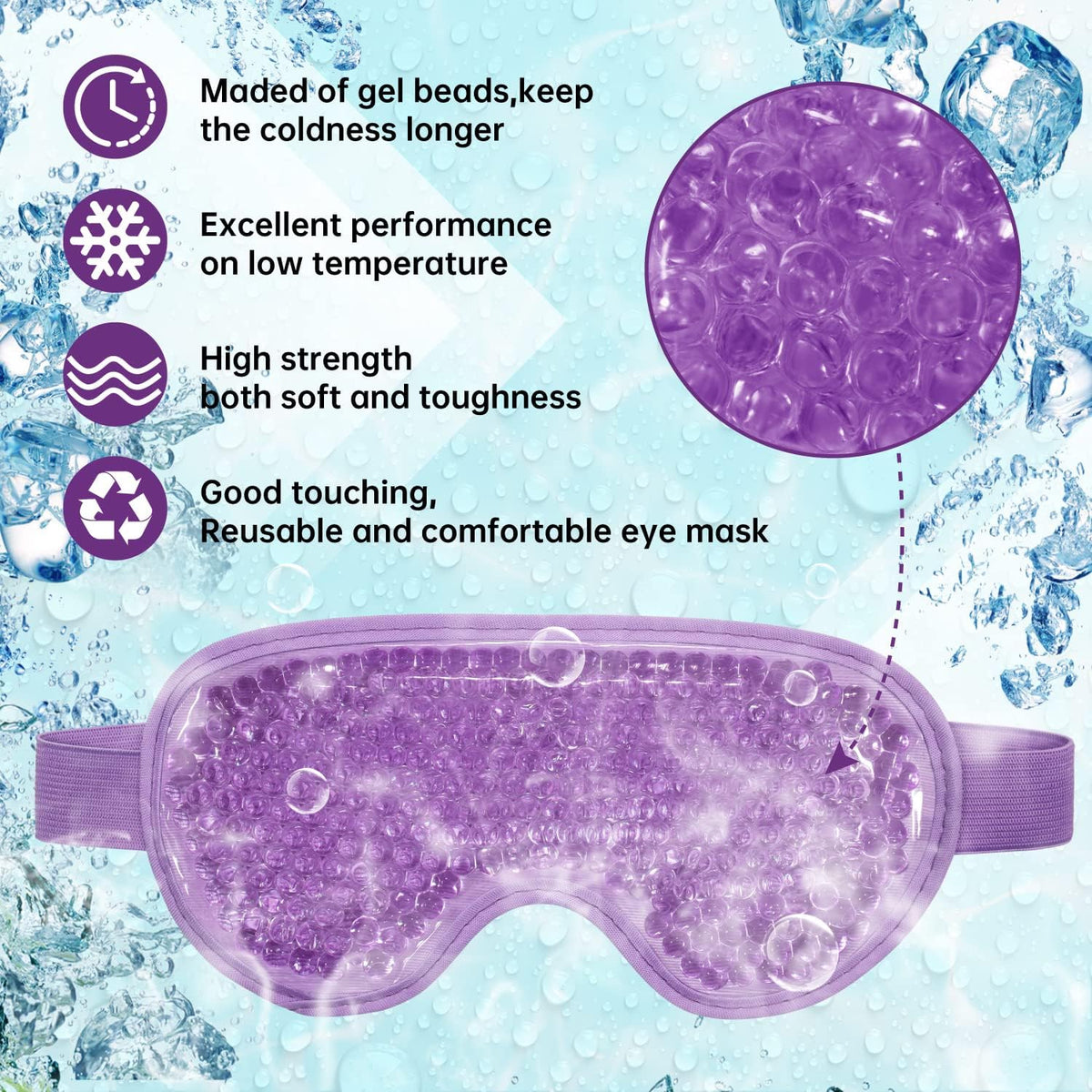 2 PCS Ice Eye Mask Reusable Hot Cold Therapy Gel Bead Eye Mask for Puffiness/Dark Circles/Eye Bags/Dry Eyes/Headaches/Migraines/Stress Relief,Cooling Eye Mask,Ice Pack for Eyes (Purple)