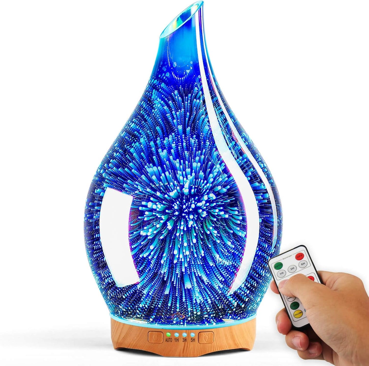 Porseme 280ml Remote Essential Oil Diffuser 3D Glass Ultrasonic Mist 7H | Elegant Handmade Glass Aroma Diffuser with 7-color LEDs, Quiet Aromatherapy and Safe Auto Shut-off, Perfect for Gifts