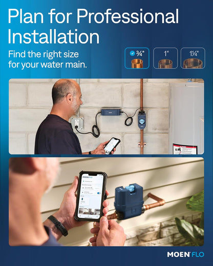 Moen Flo Shutoff, 3/4" Automatic Water Leak Detector & Shutoff, 900-001 | Automatic Shutoff, Leak Detection, MicroLeak Tests, Monitors Flow, Pressure, Moisture, and Temperature, WiFi App Control