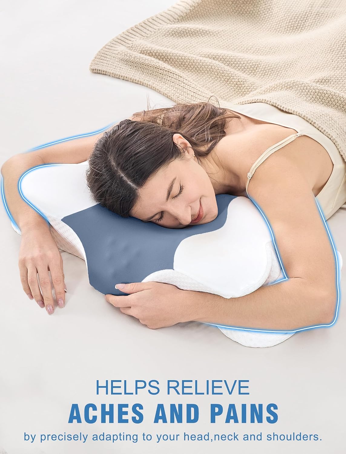 DISSA Cervical Neck Pillow for Side Sleepers Ergonomic Contour Memory Foam Pillow with Adjustable Orthopedic Neck Support for Pain Relief - Gift for Christmas & Birthdays