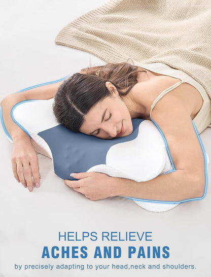 DISSA Cervical Neck Pillow for Side Sleepers Ergonomic Contour Memory Foam Pillow with Adjustable Orthopedic Neck Support for Pain Relief - Gift for Christmas & Birthdays