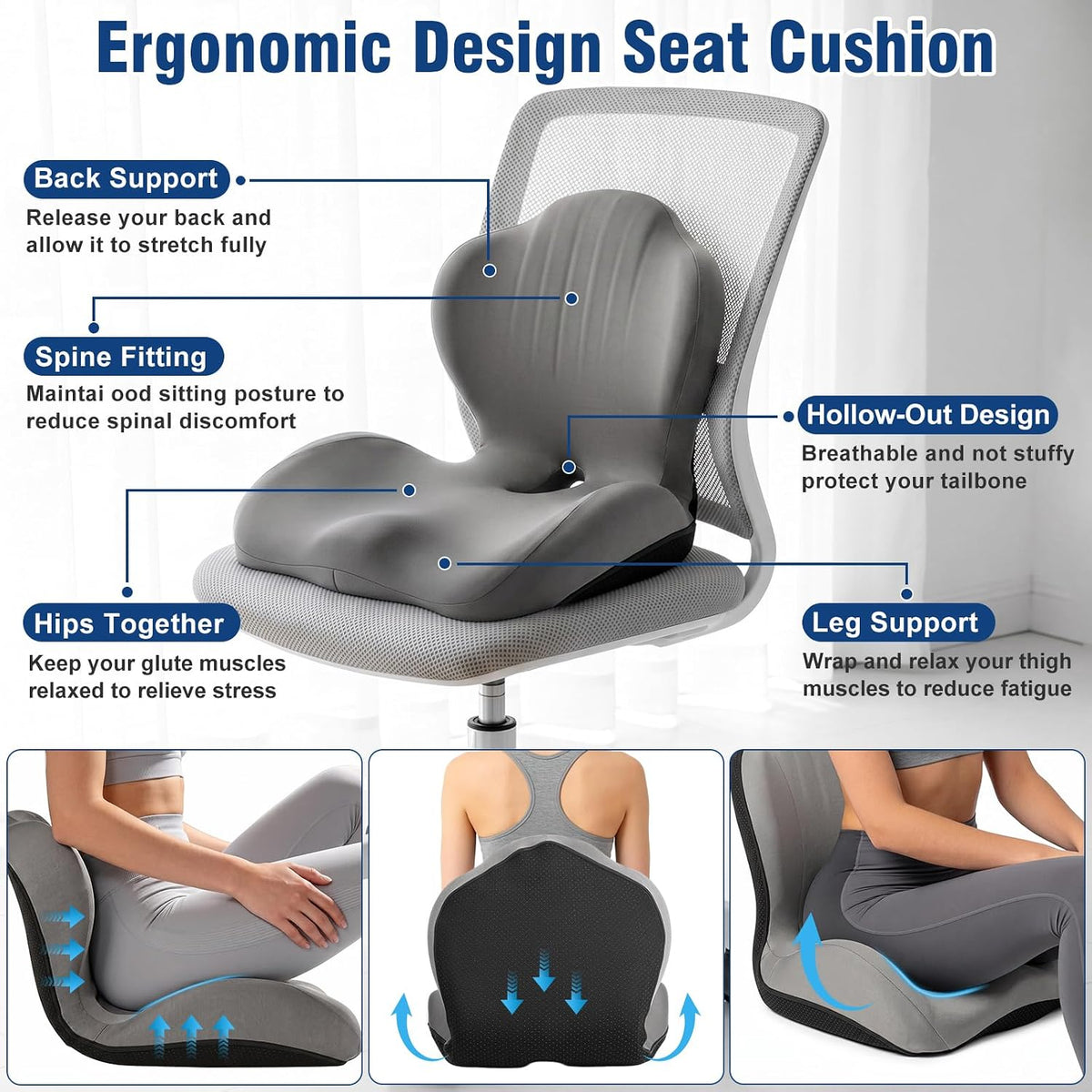 Car Seat Cushion Office Chair Cushion with Lumbar Support Pillow