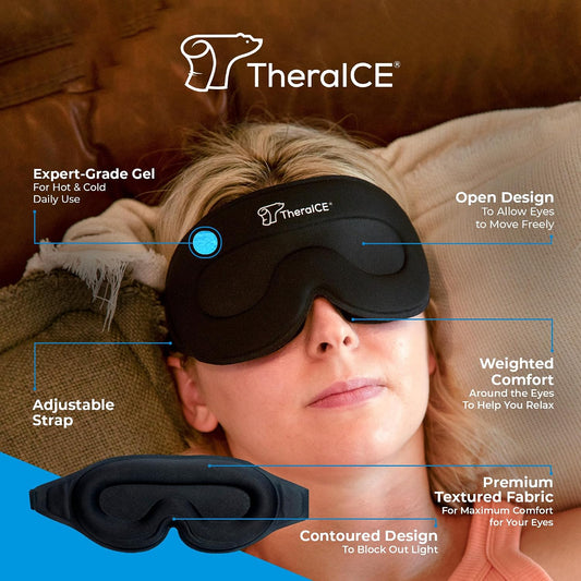 TheraICE Sleep Mask + Cooling Gel Relief - Weighted Sleep Eye Mask 100% Blackout 3D Cold Relaxing No Pressure Eye Cover Blindfold to Block Light for Comfortable Soothing Night Sleeping | Men & Women | Soft Blindfold Cold 3D Contoured No Pressure Eye