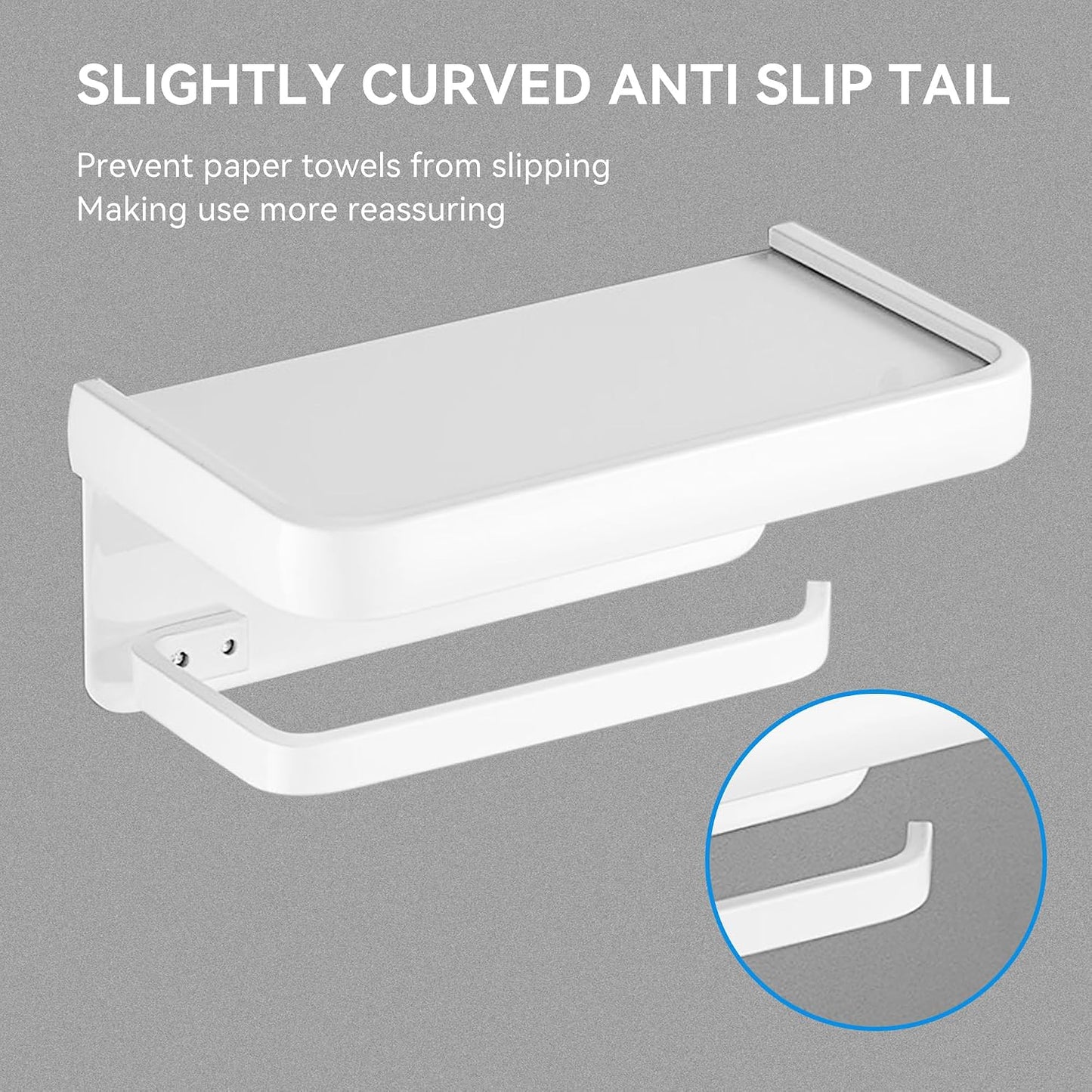 Toilet Paper Holder with Phone Shelf, Adhesive or Screw Wall Mount Toilet Tissue Roll Holder-White