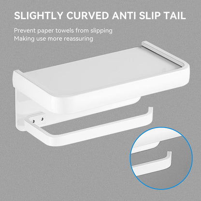 Toilet Paper Holder with Phone Shelf, Adhesive or Screw Wall Mount Toilet Tissue Roll Holder-White