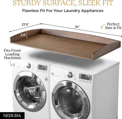 Nedura Washer Dryer Countertop with Anti-Vibration Pads, Curved Edge Rails, Premium Bamboo Laundry Countertop, Washer Dryer Topper, Laundry Room Organization, Laundry Room Accessory – Dark Walnut