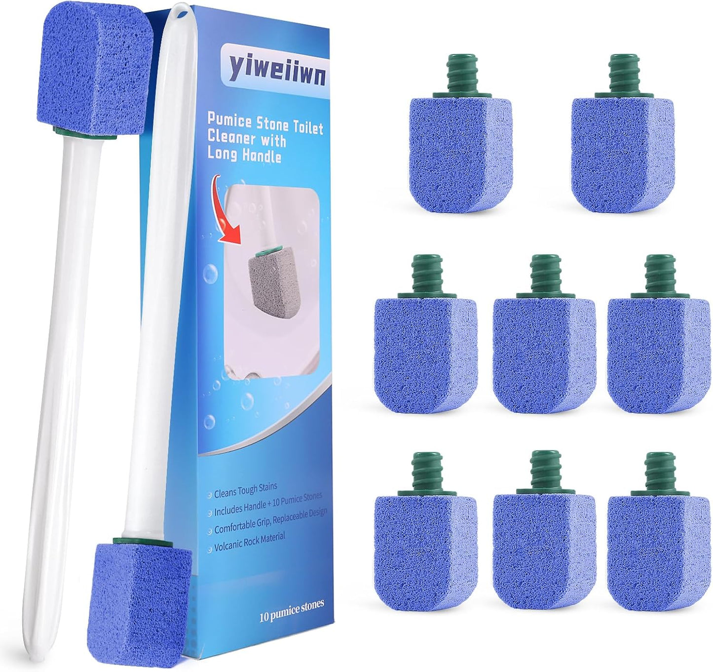 Pumice Stone Toilet Cleaner with Long Handle Pumice Stone Toilet Bowl Cleaner Rust and Grease Stain Clean Suitable for Toilets Bathroom Sink,BBQ 2Handle and 10Pumices Stones(Gray)
