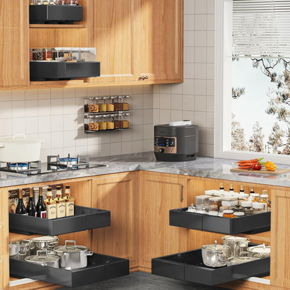 Seinloes 2 Pack Pull Out Cabinet Organizer for Wide Cabinets,Expandable 15.1"-26.3" Width,21" Deep Slide Out Drawers With Raising Pad for Framed Cabinets,3 Slide Rails,No Drill Roll Out Shelves,White