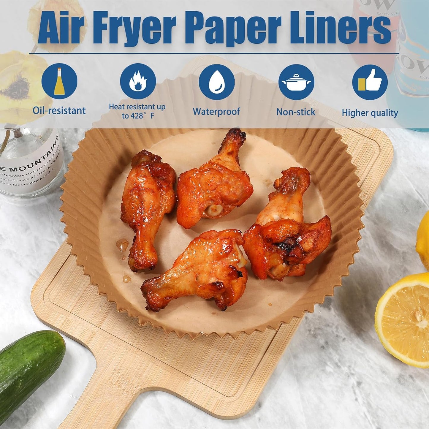 2Pcs Air Fryer Silicone Liners Fit 3-5QT Air fryer, Reusable Food Grade Silicone Air fryer Liners Baking Tray Basket Accessories(Round, 6.5 Inch)
