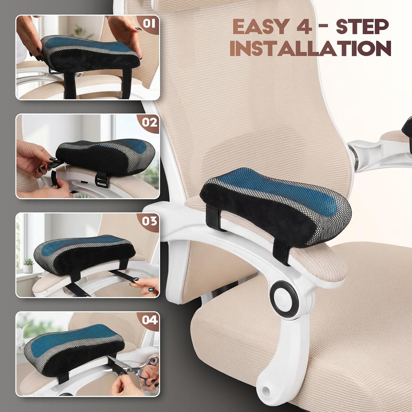Chair Arm Pads for Office, Wheelchair and Gaming | Memory foam armrest pillows for desk, computer, gaming, office chairs, wheelchairs, and elbow support
