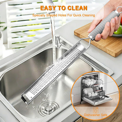 Stainless Steel Lemon Zester, Cheese & Vegetable Zester Grater With Handle | Extra Sharp Blade | Silicone Handle | Blade Cover | Parmesan, Cheese, Lemon, Garlic, Nutmeg, Chocolate, Fruits, Ginger Grater