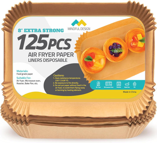 Air Fryer Liners Disposable – 125 pk 8" Unbleached Non-Stick Parchment Paper, Fits 5-8 QT Basket, Air Fryer Liners | Airfryer Liners