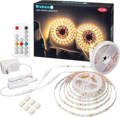 WOBANE 16.4ft Motion Sensor LED Strip with Remote,Warm White Tape Lighting | Dimmable LED Strip Lights for Kitchen, Under Cabinet, Bedroom, Shelf, Bed, PIR Function,Night Light,Adapter,3000K Warm White