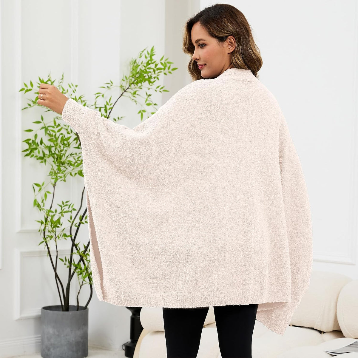 Wearable Blanket Sherpa Poncho Unique Office Work Warm Cozy Shawl TV Throw Blankets, Plush Cape Wrap for Adults