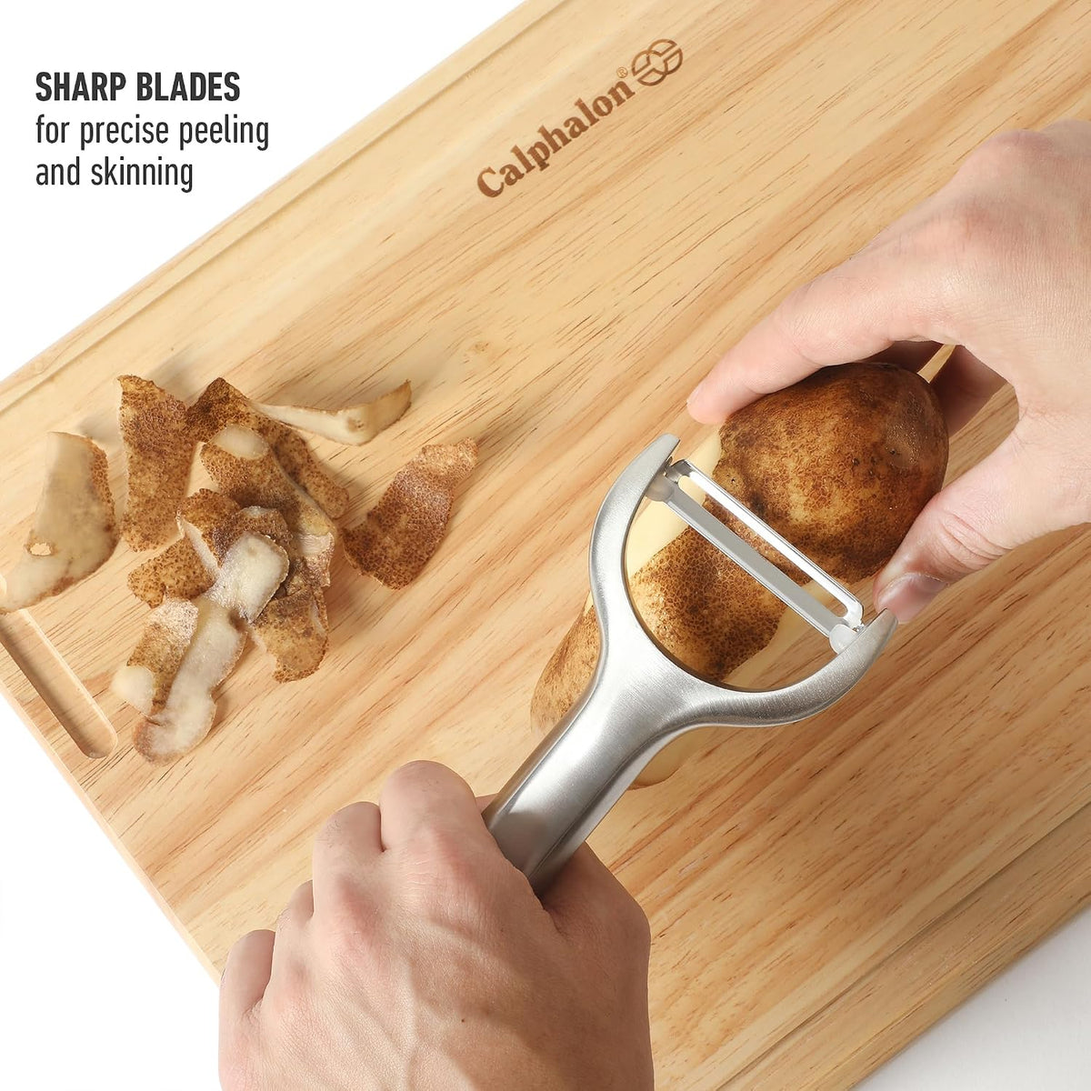 Calphalon Stainless Steel Vegetable Peeler with Swivel Blade, Ergonomic Non-Slip Grip Handle for Fruits & Vegetables, Kitchen Peeler for Smooth Peeling & Meal Prep