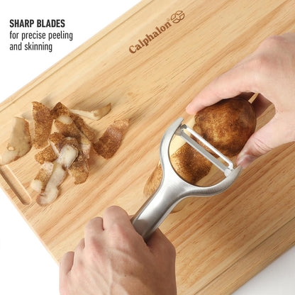 Calphalon Stainless Steel Vegetable Peeler with Swivel Blade, Ergonomic Non-Slip Grip Handle for Fruits & Vegetables, Kitchen Peeler for Smooth Peeling & Meal Prep