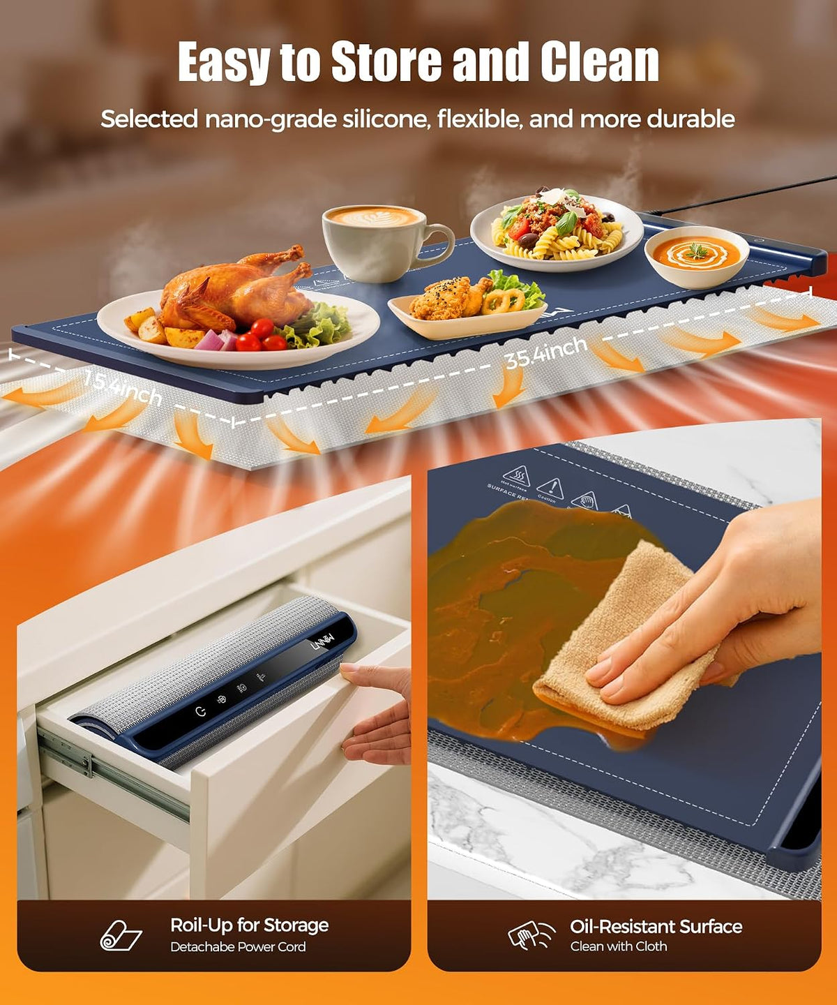 Warming Mat for Food, 26x15 Inch, Off White, Fast Heat, Child Lock