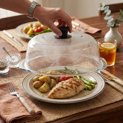2 in 1 Glass Microwave Splatter Cover,Glass Microwave Cover,10 In | Glass microwave cover for food with vent holes,Easy-grip silicone knob,Doubles as a microwave mat,No plastic