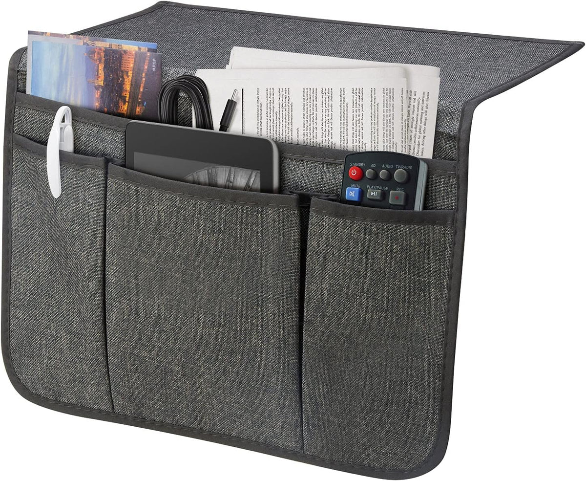 Bedside Caddy Bedside Storage Organizer Magazine Phone Tablet iPad Remote Holder, Organizer Caddy for Home College Dorm Bed, Sofa, Bunk Bed (Grey)