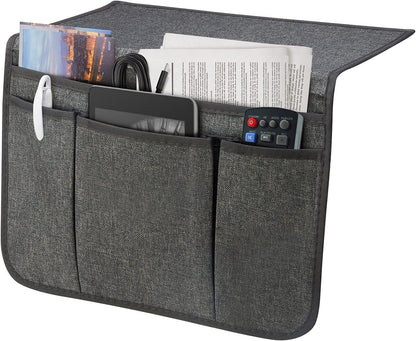 Bedside Caddy Bedside Storage Organizer Magazine Phone Tablet iPad Remote Holder, Organizer Caddy for Home College Dorm Bed, Sofa, Bunk Bed (Grey)