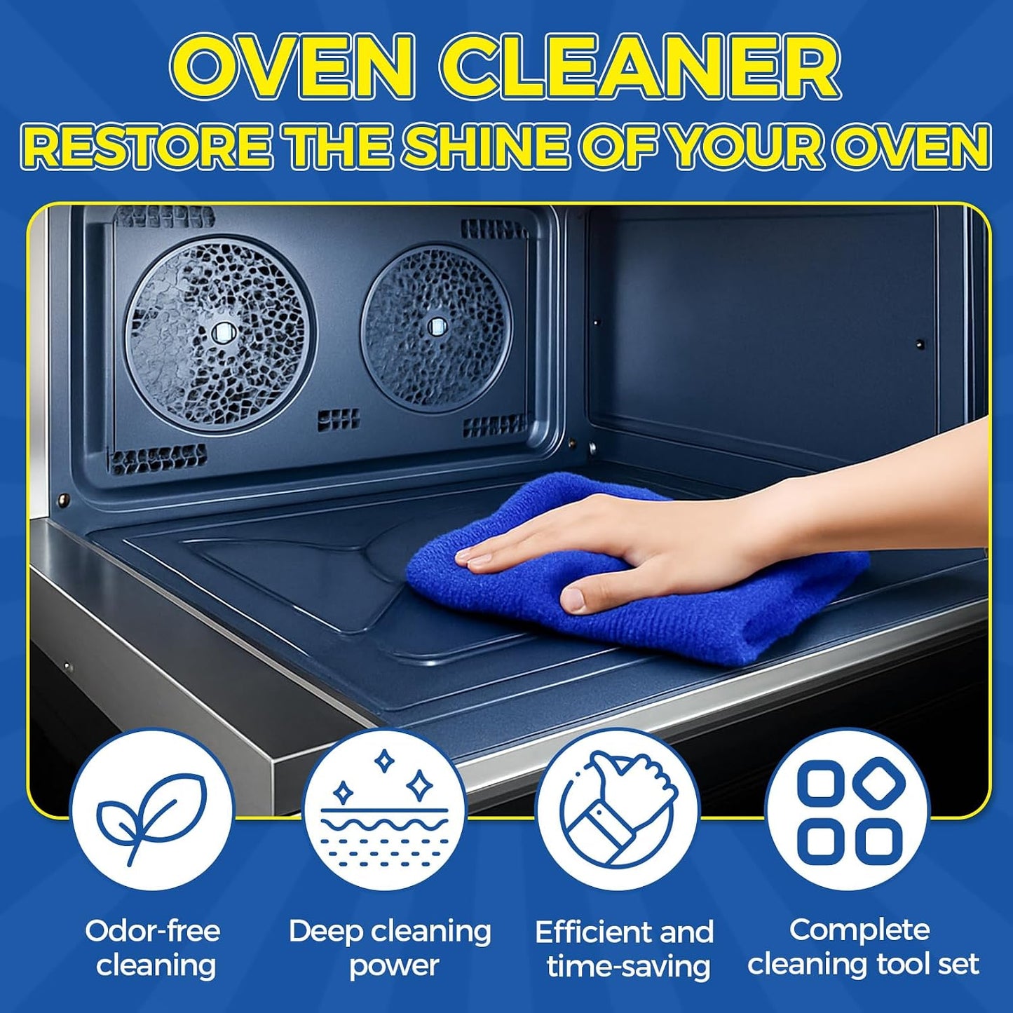 Oven Cleaner Heavy Duty 500ml, Complete Oven Cleaner Non Toxic Fume Free with Non-Scratch Scraper, Cloth, Easy Deep Clean for Racks, Grills, BBQ, Air Fryers, Kitchens, Outdoor and Vehicles