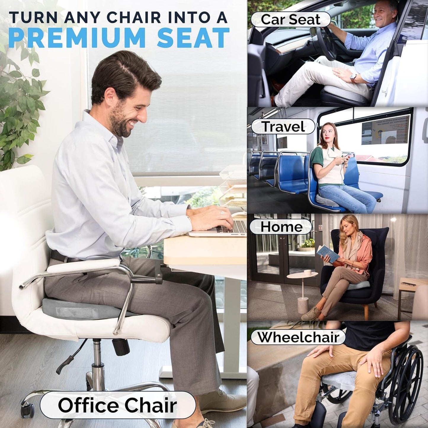 ComfiLife Premium Gel & Memory Foam Seat Cushion – Doctor Recommended Office Chair Cushion, Car Seat Cushion – Chair Cushions for Back & Sciatica Pain Relief – Seat Cushions for Office & Desk (Black)