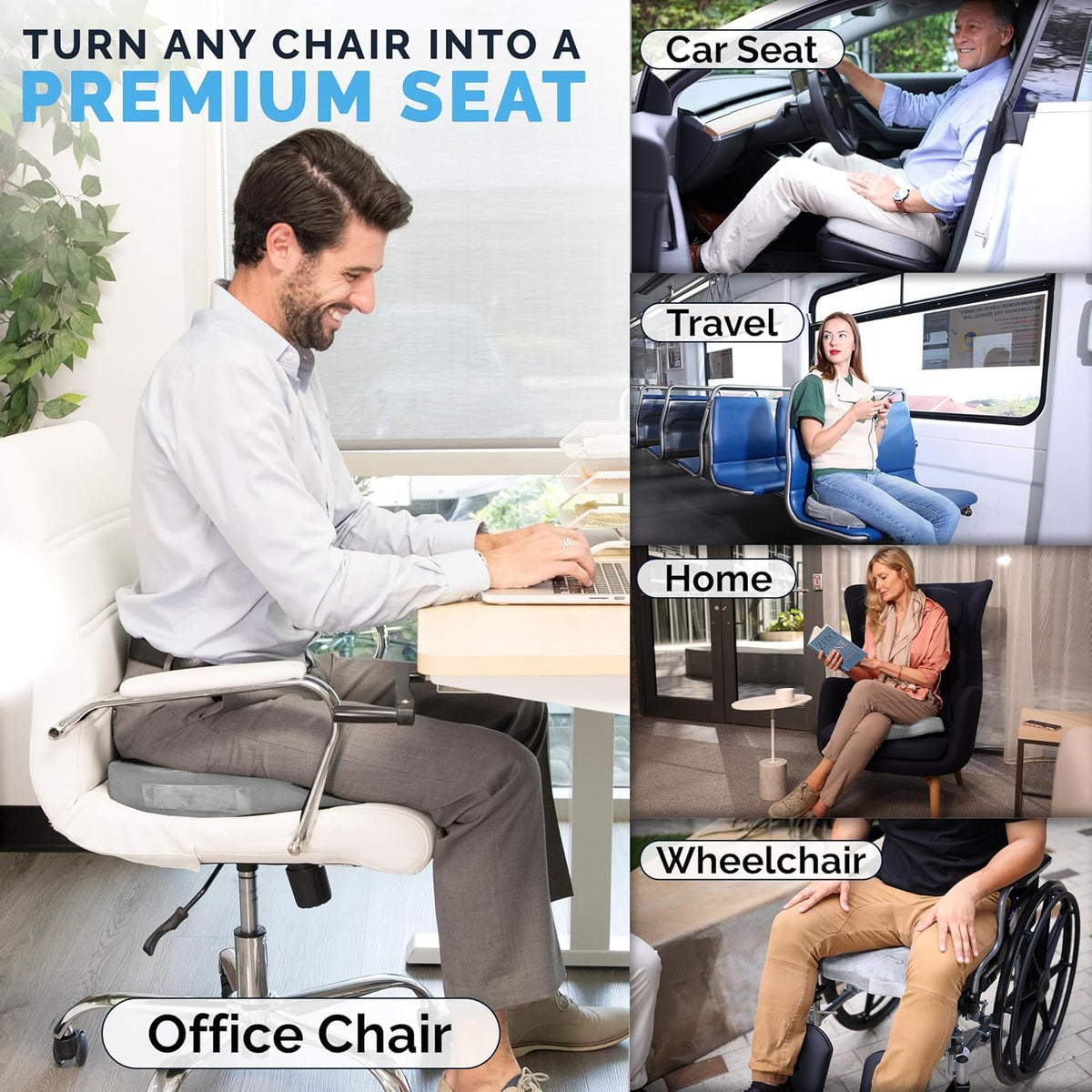 ComfiLife Doctor Recommended Seat Cushion - Premium Gel & Memory Foam Office Chair, Car Seat, Lifting Cushion - Chair Cushions for Back & Sciatica Relief - Seat Cushions for Office & Desk (Black)