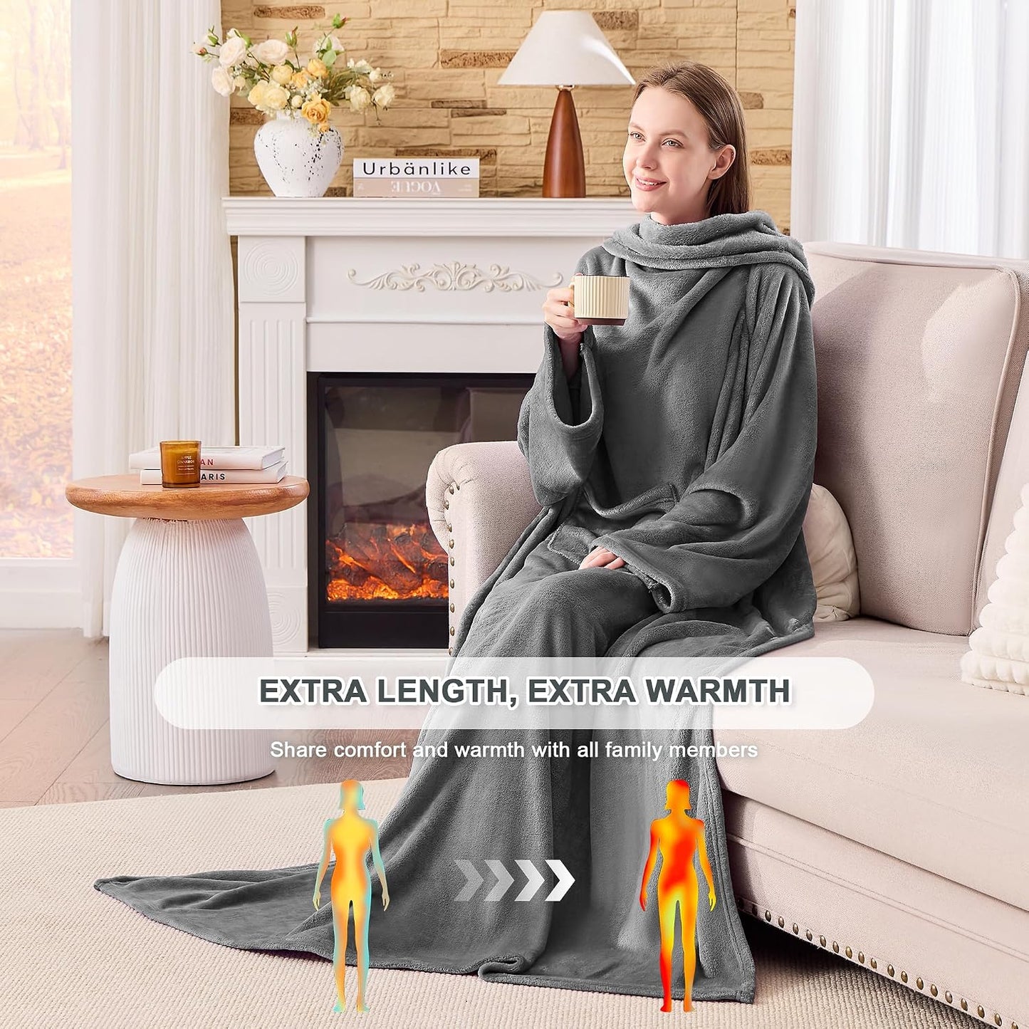 IFNOW Fleece Wearable Blanket with Sleeves, Oversized Snuggle Robe
