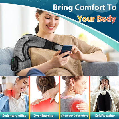 Cordless Portable Shoulder Heating Pad & Massager, Heating Vibration Shoulder Wrap, Shoulder Brace for Pain Relief, Rotator Cuff Support for Men & Women, Black