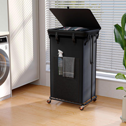 Laundry Hamper with Wheels, 150L Rolling Laundry Basket with Bag & Handles | Sturdy Metal Frame | Removable Bag | Large & Tall Dirty Clothes Hampers for Laundry Room, Bedroom, Dorm, Bathroom-Black