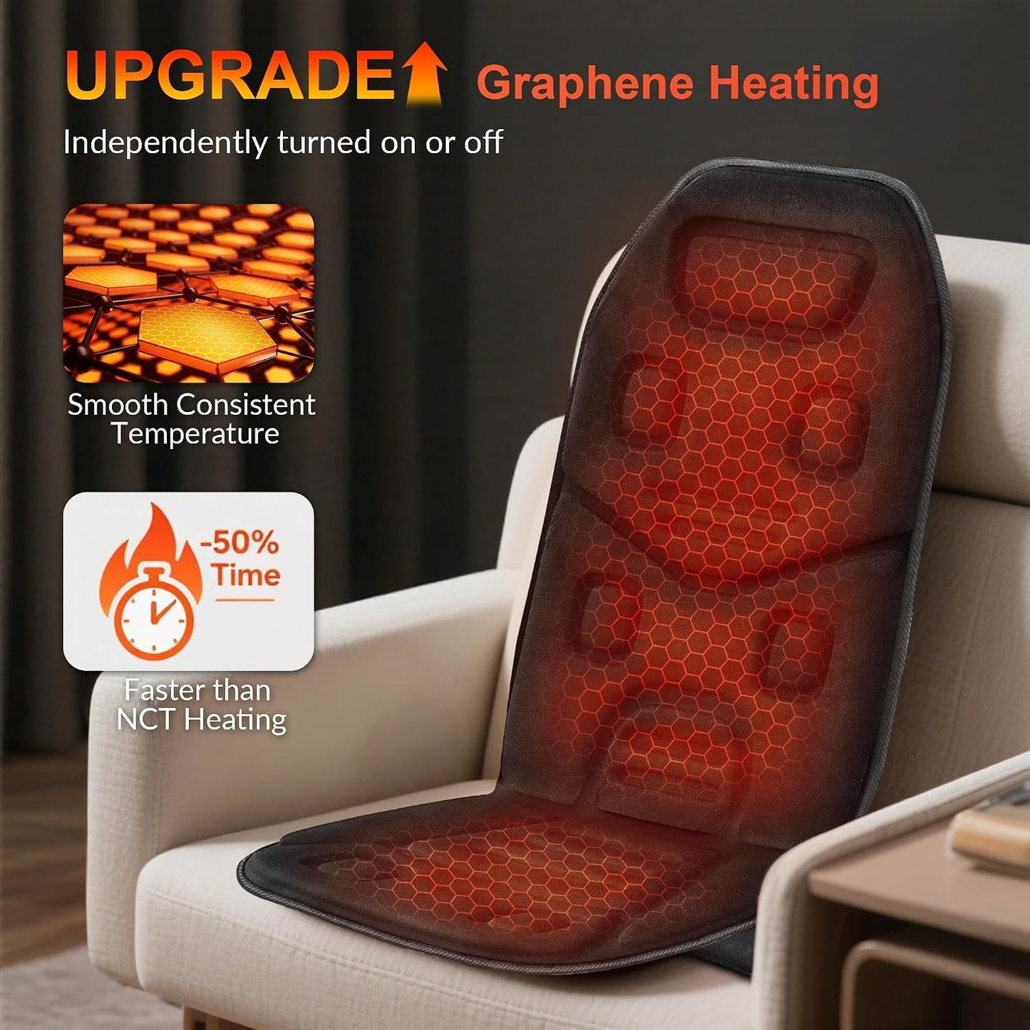 COMFIER Vibration Back Massager with Heat, 10-Motor Massage Seat Cushion for Chair, Graphene Heated Massage Chair Pad for Back, Lumbar & Thighs, 5 Modes, 3 Intensities, Home Office Recliner Gift