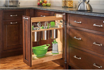 Rev-A-Shelf Pullout Organizer w/Soft-Close, Min Cabinet Opening 5.5" W | 5" W Slide Out Pantry Spice or Utensil Storage Rack w/BLUM Soft-Close & Adjustable Shelves for Base Cabinet, 448UT-BCSC-5C