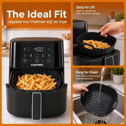 Silicone Air Fryer Liners Accessories For Chefman 4 Qt Compact Airfryer, Reusable Silicone Air Fryer Mats Square, Dishwasher Safe Airfryer Accessories Basket For RJ38-4TW-BLACK & RJ38-4T-BLACK