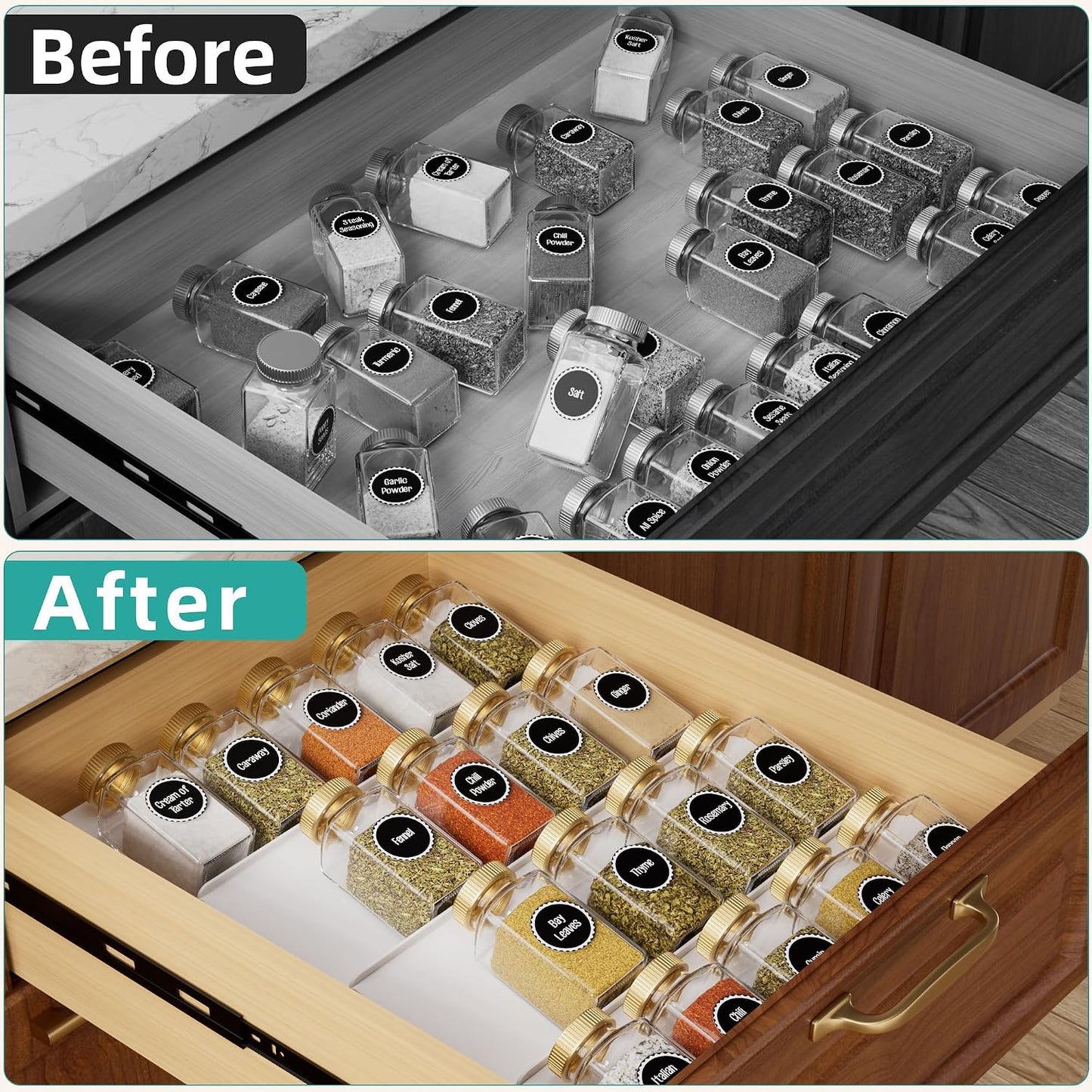 MIUKAA Clear Acrylic Spice Drawer Organizer, 4 Tier Seasoning Jars Drawers Insert, Kitchen Spice Rack Tray for Drawer/Countertop (Jars not included)