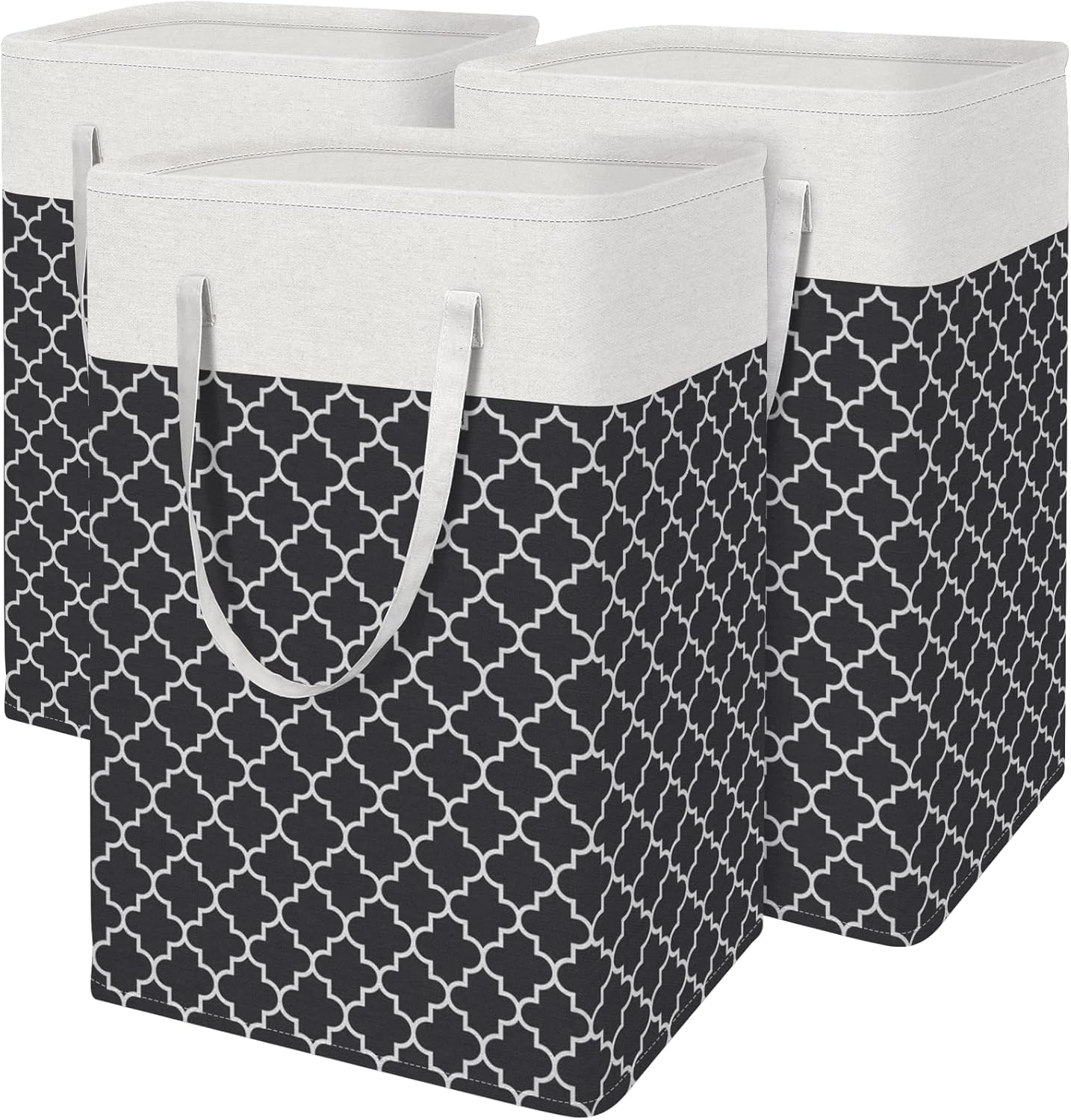 BlissTotes 3-Pack Laundry Basket, Collapsible Laundry Hamper, Grey, 75L | Laundry Clothes Hamper, Hampers for Bedroom, Freestanding Hamper with Handles, Clothes Laundry Basket